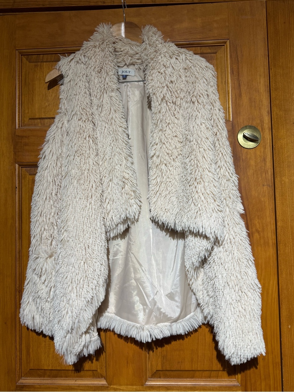 Jolt Cream Plush Open-Front Teddy Jacket